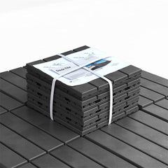 Patio Interlocking Deck Tiles, 12"x12" Square Composite Decking Tiles, Four Slat Plastic Outdoor Flooring Tile All Weather for Balcony Porch Backyard, (Dark Gray, Pack of 9)