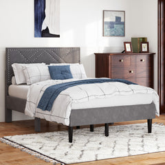 Full Bed Frame, linen storage headboard, strong and stable, no noise,Under Bed Storage, no box spring,Weight 396.8lbs (Carbon Gray)