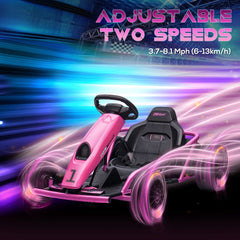 Aosom 24V 8.1 MPH Electric Go Kart, Drifting Car Battery Powered Ride on Toy Outdoor with Slow Start, Music, Horn Honking and Safety Belt, for 8-12 Years Old, Pink