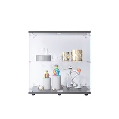 2 Layer Glass Display Cabinet with 2 Doors, Curio Cabinets, Glass Display Cabinet Showcase Countertop with Lock, Tempered Glass with MDF Base