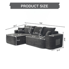L Shaped Sectional Sofa, 104" Cloud Couch with Chaise, Extra Deep Seats, No Assembly Needed, Modern Modular Corner Sofa for Living Room, Black Chenille