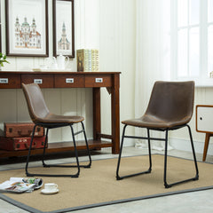 Lotusville 7-Piece Antique Black Finish Wood Dining Table with 6 Brown Faux Leather Chairs Set