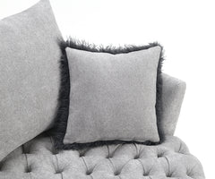 Transitional Style 1pc Button Tufted swivel Round Chair Barrel Style Arms Scattered back Pillow Light Gary Finish Primary Living Room