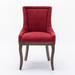 A&A Furniture,Ultra Side Dining Chair,Thickened fabric chairs with neutrally toned solid wood legs,Bronze nail head,Set of 2,Wine Red,Burgundy,SW1807WR