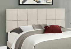 Bed, Queen Size, Bedroom, Upholstered, Beige Linen Look, Black Wood Legs, Transitional
