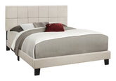 Bed, Queen Size, Bedroom, Upholstered, Beige Linen Look, Black Wood Legs, Transitional