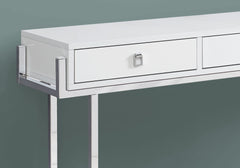 Accent Table, Console, Entryway, Narrow, Sofa, Storage Drawer, Living Room, Bedroom, Glossy White Laminate, Chrome Metal, Contemporary, Modern