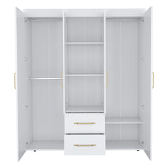 Wardrobe, Deluxe Armoire with Multiple Storage Options and Metal Accents, White