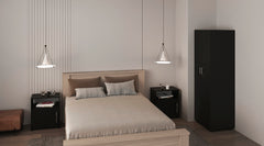 3 Piece Bedroom Set, London Armoire + 2 Omaha Nightstands, Black
