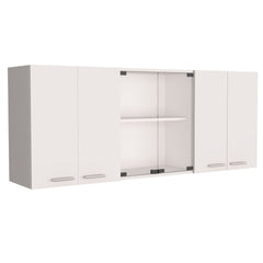 2 Piece Kitchen Set, Kitchen Island Cart + 150 Wall Cabinet Glass, White / Light Oak
