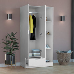 Armoire 71"H with 1-Drawer and 4-Tier Open Shelves, 2 Doors, White