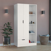 Armoire 71"H with 1-Drawer and 4-Tier Open Shelves, 2 Doors, White