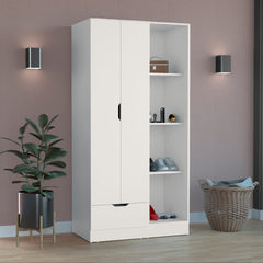 Armoire 71"H with 1-Drawer and 4-Tier Open Shelves, 2 Doors, White