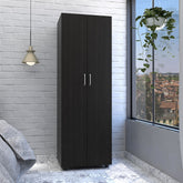 Armoire-organiser 70.8"H, Two Shelves, Rod, Double Door Cabinet Armoire, Black