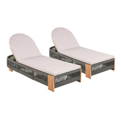 Outdoor Chaise Lounge Chair, Acacia wood Pool Chair with Adjustable Backrest and Cushion, Outdoor Lounge Chair for Beach, Yard, or Poolside (Grey rope)