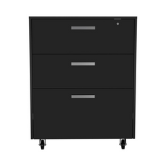 MultisStorage Cabinet 35" H, Three Drawers, Four Wheels, Black