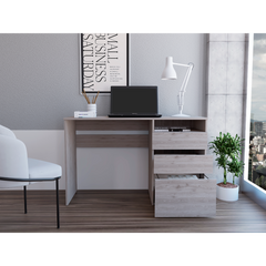 Computer Desk, 3 Drawers, One Shelf, Light Gray