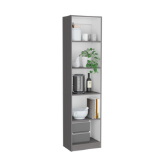 Vinton XS Bookcase Compact Bookshelf with Multiple Shelves, Matt Gray / White