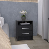 Nightstand 23.6" H, with 2 Drawers and 1 Shelf, Black