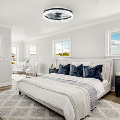 19" Black Frame Iceberg Bedroom Fan Light with Remote Control, Dimmable, 7 Blades, Reversible DC Motor, with LED Light