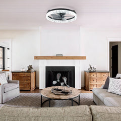 19" Black Frame Iceberg Bedroom Fan Light with Remote Control, Dimmable, 7 Blades, Reversible DC Motor, with LED Light