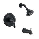 Matte Black Tub & Shower Faucet Combo with 5-Spray Rain Shower Head, Pressure Balance Valve & Diverter Spout