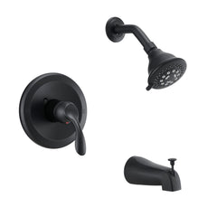 Matte Black Tub & Shower Faucet Combo with 5-Spray Rain Shower Head, Pressure Balance Valve & Diverter Spout