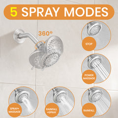 Brushed Nickel Tub & Shower Faucet Combo with 5-Spray Rain Shower Head, Pressure Balance Valve & Diverter Spout