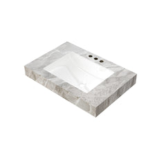 30" MURI Light Gray Sintered Stone Countertop and Undermount Ceramic Basin with Three Standard Pre-drilled Faucet Holes, NO Cabinet, NO Faucet and Sink Cover