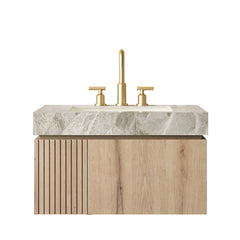 MURI 30" Bathroom Vanity&Sink, Floating Plywood Storage Cabinet with Drawer&Door, Light Gray Sintered Stone Top&Ceramic Basin with 3 Pre-drilled Faucet Holes, Pre-assembled, White Oak Woodgrain Color
