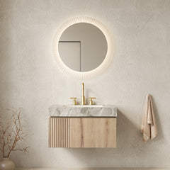MURI 30" Bathroom Vanity&Sink, Floating Plywood Storage Cabinet with Drawer&Door, Light Gray Sintered Stone Top&Ceramic Basin with 3 Pre-drilled Faucet Holes, Pre-assembled, White Oak Woodgrain Color