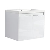 24" Bathroom Vanity With Resin Sink , 2-Soft Close Doors, Float Mounting Design,Glossy White,(KD-Packing)