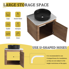 24'' Wall-Mounted Bathroom Vanity With Ceramic Art Sink & 1-Soft-Close Door, KD-Packing, Plywood