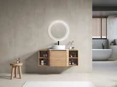 48'' Wall-Mounted Bathroom Vanity With Ceramic Art Sink, and 2-Storage Shelves, Soft-Close Door, KD-Packing, Plywood