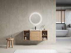 48'' Wall-Mounted Bathroom Vanity with White Ceramic Sink and Storage Shelves & 1-Soft-Close Door, KD-Packing, Plywood