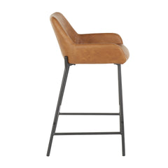 Daniella Industrial Counter Stool in Black Metal and Camel Faux Leather by LumiSource - Set of 2