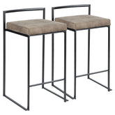 Fuji Contemporary Stackable Counter Stool in Black with Brown Cowboy Fabric Cushion by LumiSource - Set of 2