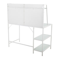 Geo Tier Contemporary Desk in White Metal and Frosted Glass by LumiSource