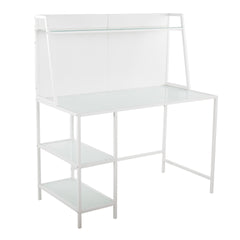 Geo Tier Contemporary Desk in White Metal and Frosted Glass by LumiSource