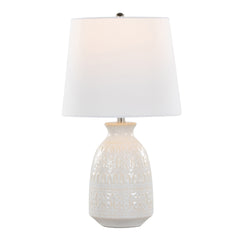 Claudia 20" Contemporary Ceramic Accent Lamp in Off-White Ceramic, Polished Nickel Accents and White Linen Shade from Grandview Gallery by LumiSource - Set of 2