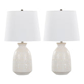 Claudia 20" Contemporary Ceramic Accent Lamp in Off-White Ceramic, Polished Nickel Accents and White Linen Shade from Grandview Gallery by LumiSource - Set of 2