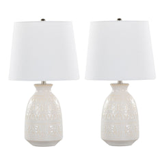 Claudia 20" Contemporary Ceramic Accent Lamp in Off-White Ceramic, Polished Nickel Accents and White Linen Shade from Grandview Gallery by LumiSource - Set of 2