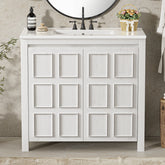 36 " Bathroom Vanity Organizer with Ceramic Sink, Set Bathroom Storage Cabinet,Antique White
