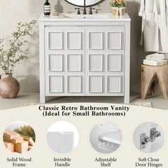36 " Bathroom Vanity Organizer with Ceramic Sink, Set Bathroom Storage Cabinet,Antique White