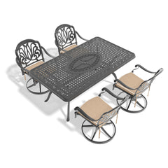 5-Piece All-Weather Cast Aluminum Dining Set, Include 4 Swivel Chairs and Rectangular Table With Black Frame