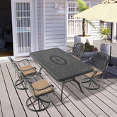 5-Piece All-Weather Cast Aluminum Dining Set, Include 4 Swivel Chairs and Rectangular Table With Black Frame