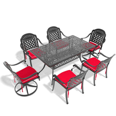 7-Piece All-Weather Cast Aluminum Dining Set, Include 2 Swivel Chairs,4 Dining Chairs and Rectangular Table With Black Frame(same sku:W1710S00371)