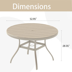 Outdoor Round Patio Dining Table for 6-7, All Weather Metal Dining Table with Umbrella Hole for Deck Lawn Garden Backyard, Sandstone Color