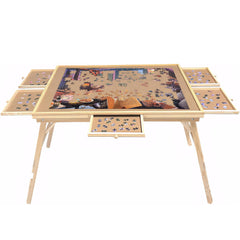 27" H Tall 1500 Piece Puzzle Table with Legs, 5 Drawers, 34" W x 26" D Large Wood Folding Jigsaw Puzzle Board for Adults, Nature