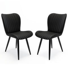 Set of 2 Modern PU Leather Dining Chairs with Thick Cushions & Metal Legs, Armless Faux Leather Side Chairs for Kitchen, Dining Room